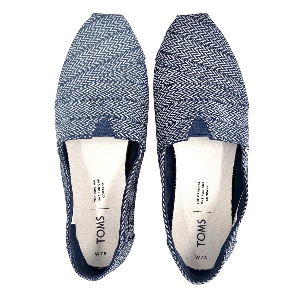 TOMS Alpargata‎ Women's Navy Herringbone Slip-On Flats Shoes Coastal Chic 7.5